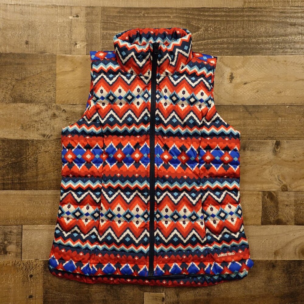 Lands’ End Quilted Puffer Vest Women’s Small 6–8‎ Aztec Fair Isle Outdoor